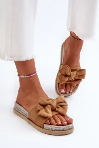 Women's Camel Aflia Platform Slippers with Bow