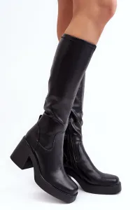 Women's Chunky High Heel Boots D&A Black #8488139