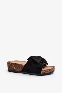 Women's cork platform slippers with bow, black Tarena #9482361