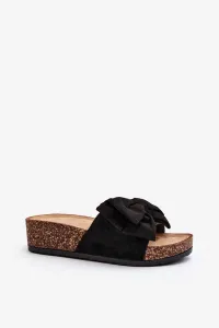 Women's cork platform slippers with bow, black Tarena