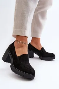 Women's eco suede high-heeled and platform shoes, black Arablosa