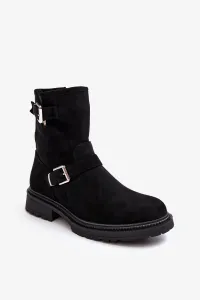 Women's flat heel boots with buckles Black Bliggore