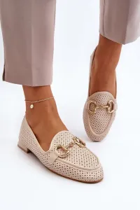 Women's flat-heeled loafers with embellishment, beige Iluvana
