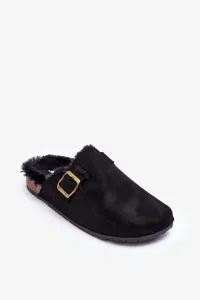 Women's suede flip-flops with fur black haidamia