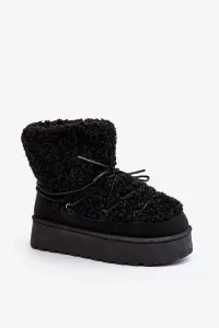 Women's lace-up snow boots with thick soles, black Loso #8486552