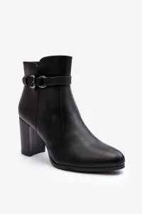 Women's leather ankle boots with buckle Black Lasima