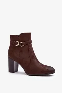 Women's leather ankle boots with buckle, Brown Lasima
