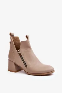 Women's leather boots with low heels with cutouts Zazoo beige