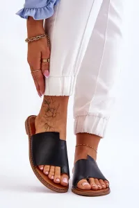 Women's Leather Flip-Flops Black Amite #5682930