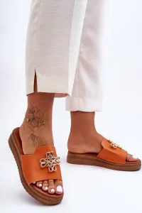 Women's leather platform sandals with Azera orange decoration