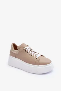 Women's leather sports shoes on the Beige Lemar platform #7959935