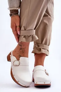 Women's Leather Slippers Clogs White Fanett #5803305