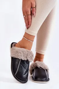 Women's leather slippers with fur Black Rossa #8780873
