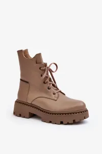 Women's leather Trapper boots with zipper Zazoo 949P dark beige