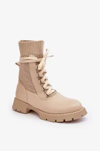 Women's light beige lace-up ankle boots Gentiana #8556786