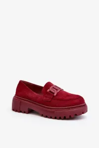 Women's loafers with chain, burgundy mevre