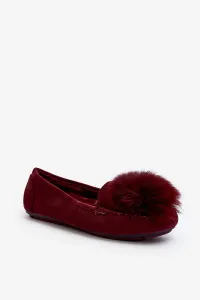 Women's loafers with fur, Burgundy Novas