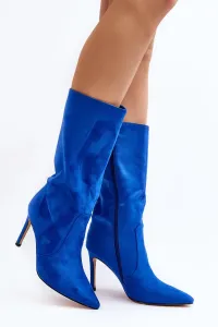 Women's mid-calf high-heeled boots, blue Odetteia