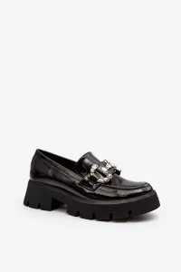 Women's patent leather loafers with embellishment, black Arsaba