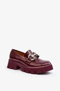 Women's patent leather loafers with embellishment, burgundy Arsaba