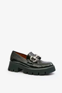 Women's patent leather loafers with embellishment, dark green Arsaba