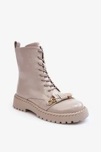 Women's patented work boots with D&A decoration light grey