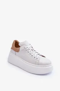 Women's leather sports shoes on the White Lemar platform