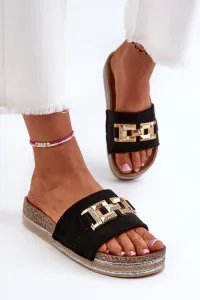 Women's platform slippers with embellishment, black Vapireta