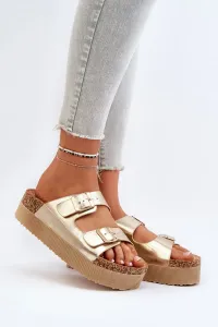 Women's Platform Slippers with Gold Lolpey Buckles