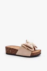 Women's slippers on a cork platform with a bow, beige Tarena #9483277