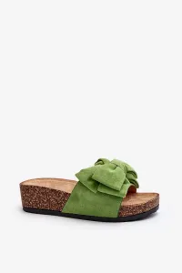 Women's slippers on a cork platform with a bow, green Tarena #9483217