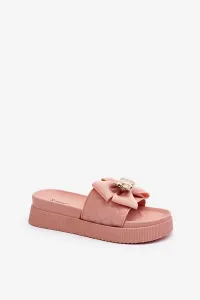 Women's slippers with bow and teddy bear, pink Katterina