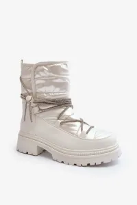 Women's snow boots with decorative lacing, white Rilana #8813619