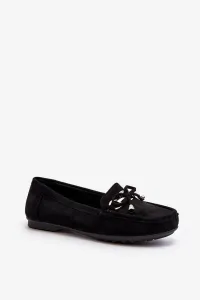 Women's suede loafers with embellishments, black Daphikaia