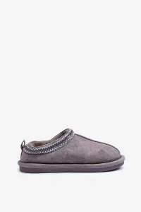 Women's suede slippers with fur gray Polinna