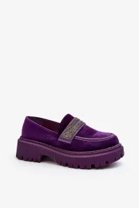 Women's velour loafers with embellishment, purple Wendreda