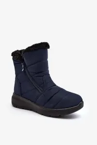 Women's zippered snow boots with fur, dark blue Zeuna #8793641