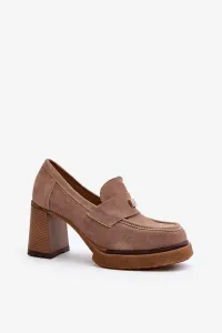 Zazoo High-heeled suede shoes, dark beige