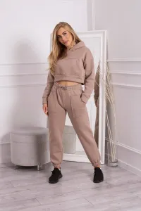 Insulated set with a short sweatshirt of dark beige color #5193834