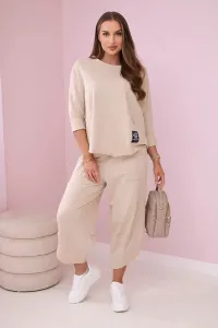 Set of cotton sweatshirt and trousers in beige
