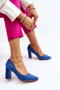 Suede Pumps Fashion Heel Blue Estellia