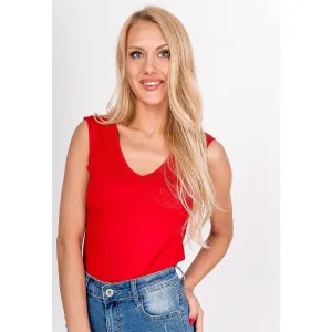 Women's tank top with neckline front and back - red,