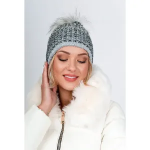 Lady's winter cap with pompom - gray, #4793781