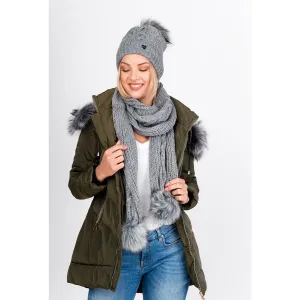 Women's winter set beanie + scarf with pompons - gray, #4761801