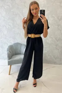 Overall with decorative belt at waist black