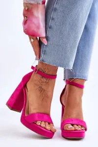 Fashionable suede sandals on a square heel Fuchsia Merila