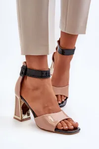Patent leather high-heeled sandals, Adrianu Beige
