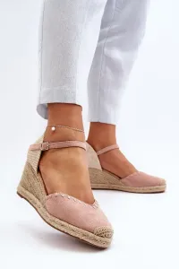Suede Espadrille Wedge Sandals with Braid Pink Raylin #9505869
