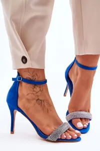 Suede high heel sandals with rhinestones blue moments