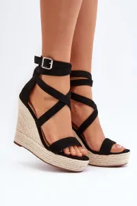 Wedge sandals with braid, Black Salthe #9481900